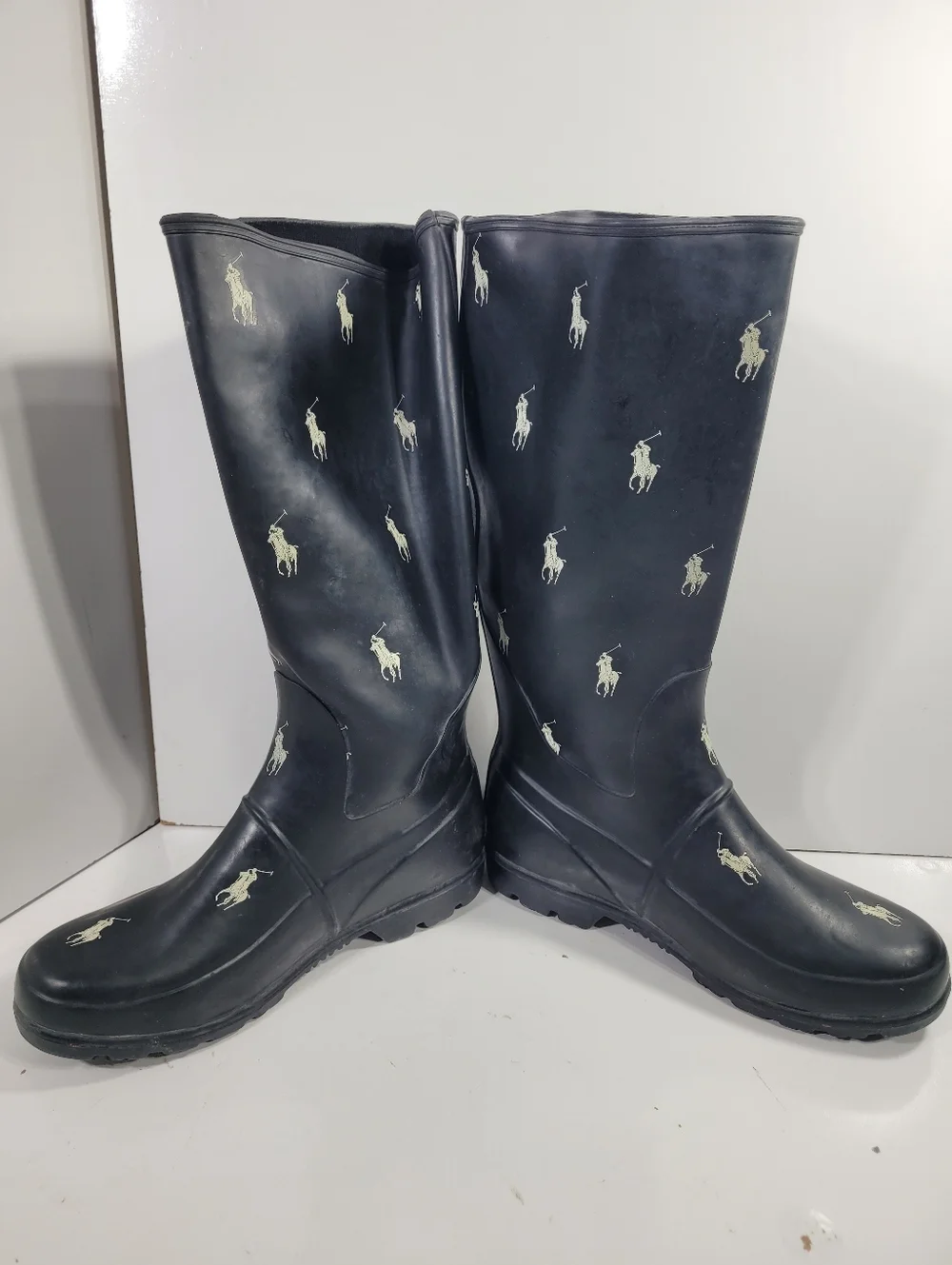 Polo Ralph Lauren Men 6 Women 7.5 Kids 6Y Rain Boots Pony All Over Print Wellies